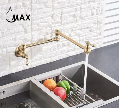 Pot Filler Faucet Double Handle Traditional Wall Mounted With Accessories 22" Brushed Gold Finish