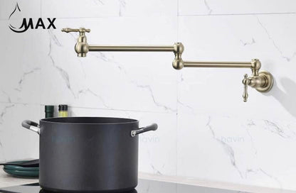 Pot Filler Faucet Double Handle Traditional Wall Mounted With Accessories 22" Brushed Gold Finish