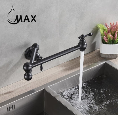 Pot Filler Faucet Double Handle Traditional Wall Mounted With Accessories 22" Matte Black Finish