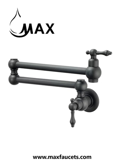 Pot Filler Faucet Double Handle Traditional Wall Mounted With Accessories 22" Matte Black Finish