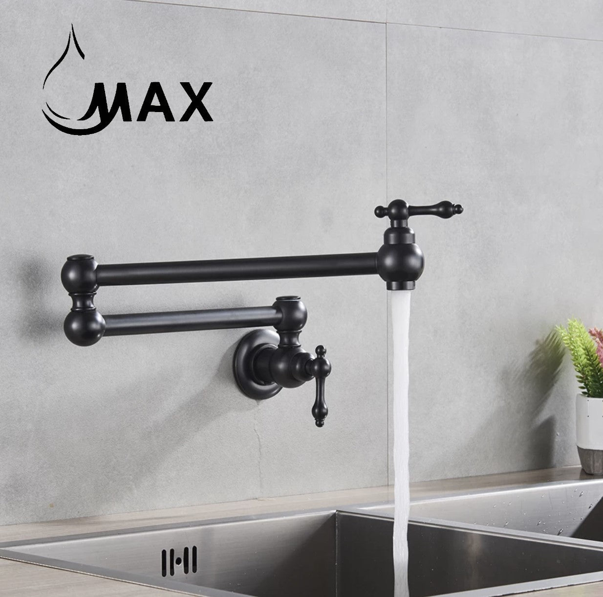 Pot Filler Faucet Double Handle Traditional Wall Mounted With Accessories 22" Matte Black Finish