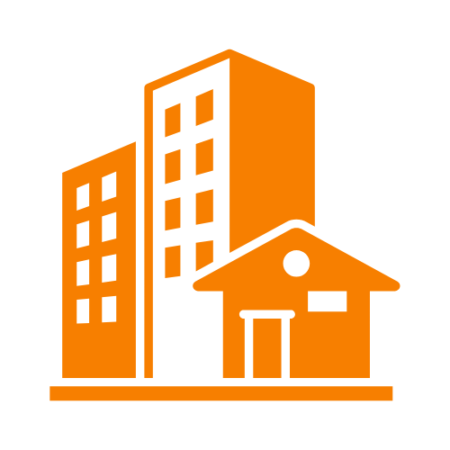 Property managers junk removal icon showing buildings for bulk garbage and tenant cleanouts.