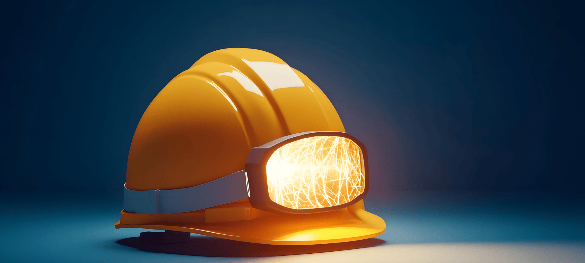 Yellow construction hard hat glowing with light, symbolizing Site Connected’s innovation and use of technology to simplify material sourcing.